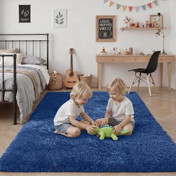 9x12 Area Rug Living Room Bedroom: Fluffy Plush Shag Carpet Blue | - Image 7