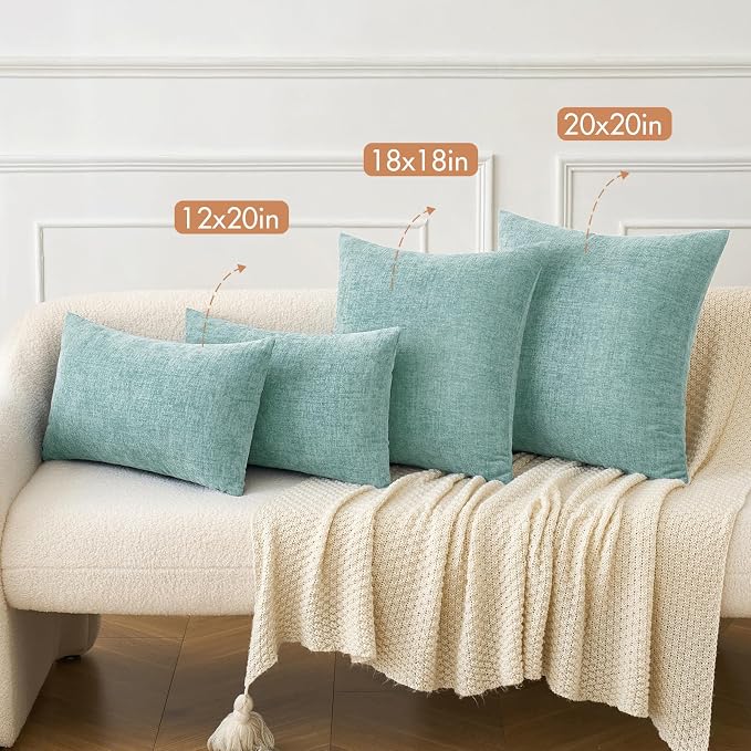 MIULEE Pack of 2 Couch Throw Pillow Covers 16x16 Inch Soft Aqua Green Chenille - Image 4