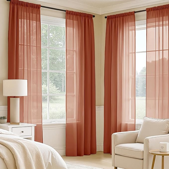 MIULEE 4 Panels Fall Burnt Orange Sheer Curtains 42 x 96 Inches | Light - Image 2