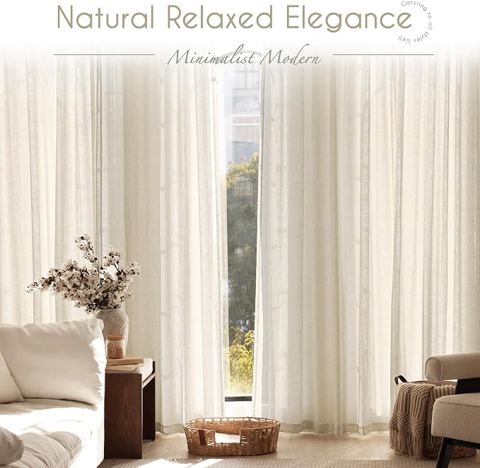 Faux Linen Beige Curtains 144 inches Long - Image 5