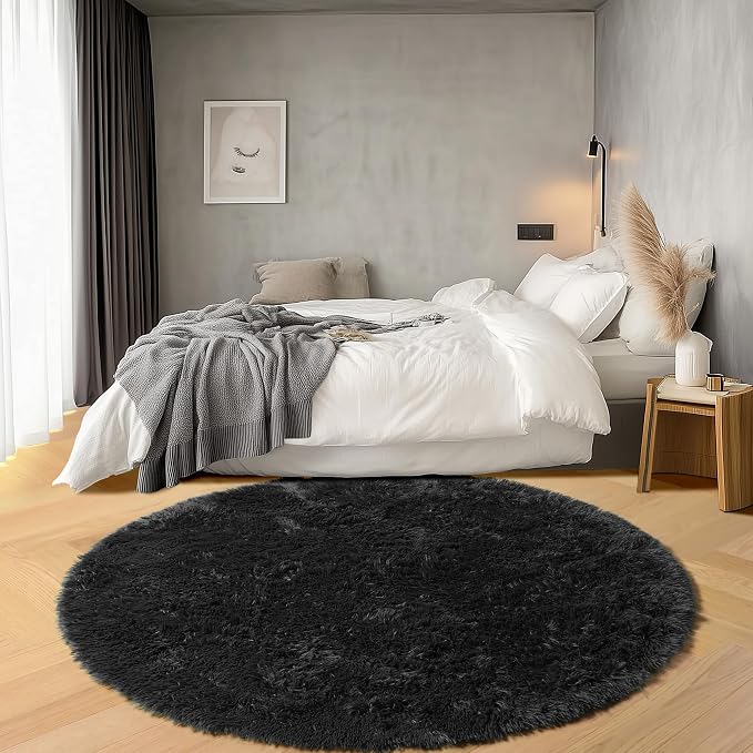 ONASAR Black Round Area Rugs 6ft, Ultra Soft Bedroom Circle Rug - Image 4
