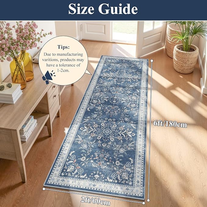 Yamaziot Washable Runner Rug 2x6 – Non Slip Boho Floral Hallway Runner Rug - Image 2