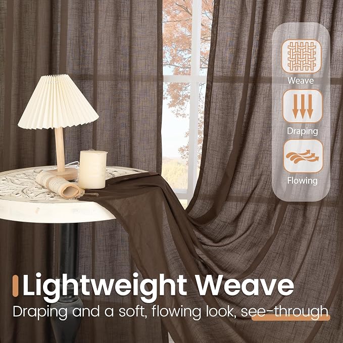 BGment Brown Linen Curtains 63 Inches Long - Image 4