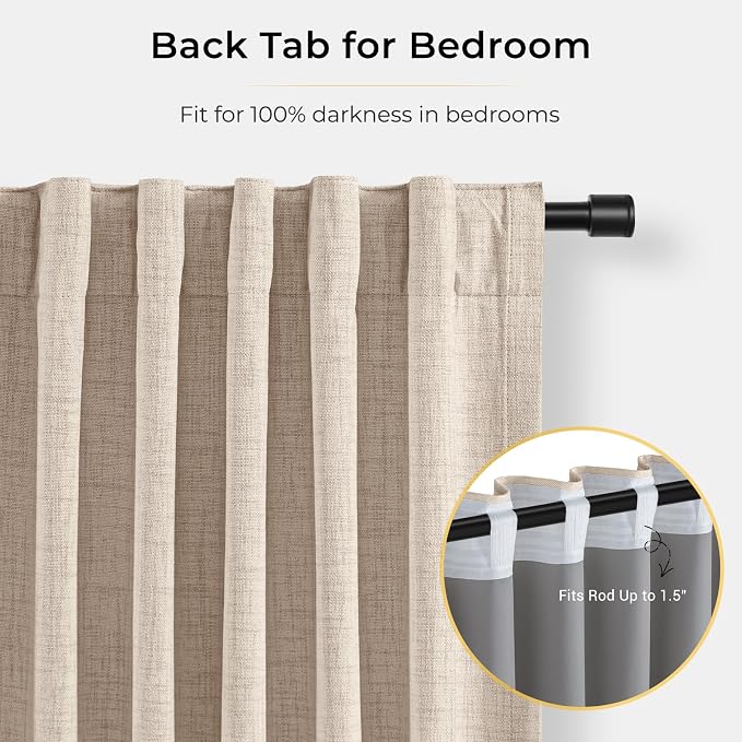 100% Blackout Curtains for Bedroom Oatmeal Linen Look Curtains 90 Inch Long | - Image 4