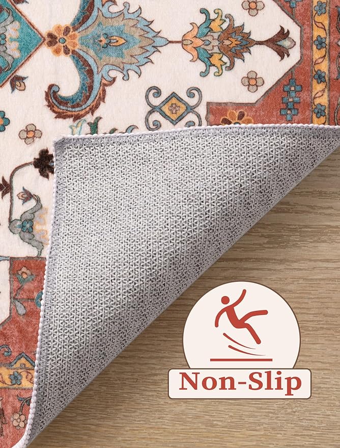 SERISSA Boho Washable Runner Rug, 2x5 Rug Non-Slip Vintage Orange Hallway - Image 3