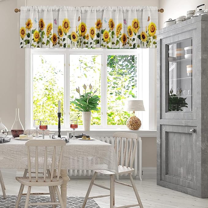 Emvency 4 Pack Valances Window Treatments, Farmhouse Sunflower Spring Summer - Image 3