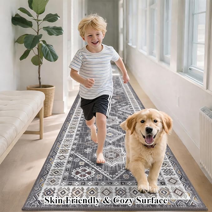 HEBE Washable Kitchen Rugs Runner 2'x 5', Non Slip Hallway Runner Rug, Low Pile - Image 7