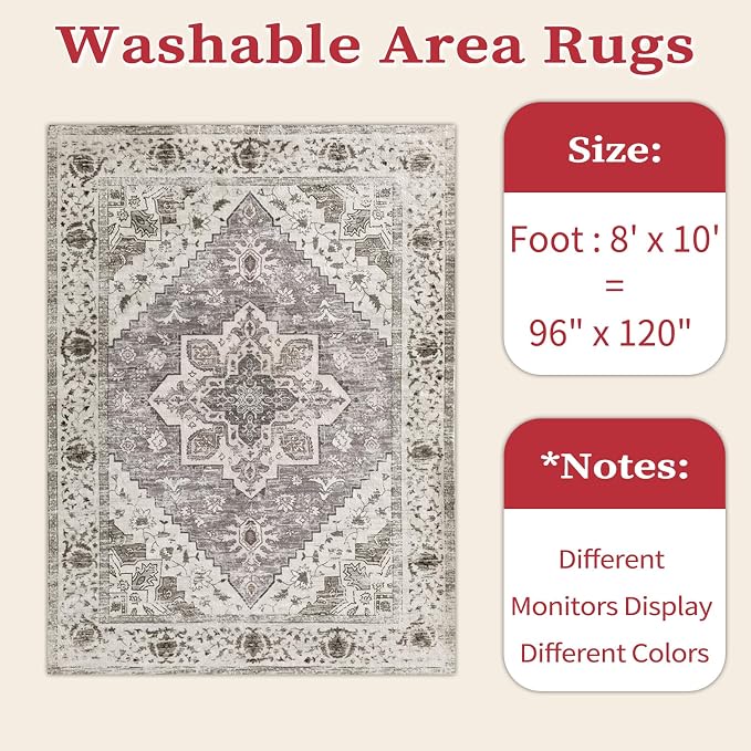 SERISSA Boho 8x10 Area Rugs, Washable Vintage Large Living Room Rug Non-Slip - Image 2