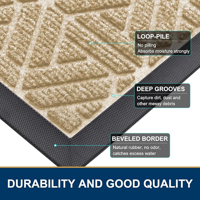 Smiry Front Door Mat Outside Entrance, Heavy Duty Sturdy Natural Rubber Doormat - Image 4