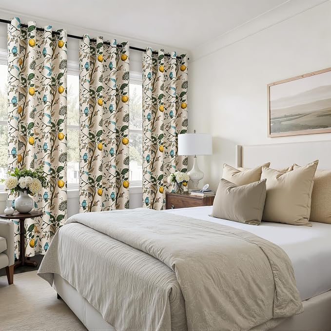 Topfinel Floral Curtains 96 Inches Long 2 Panels Unique Beige Luxury Elegant - Image 6