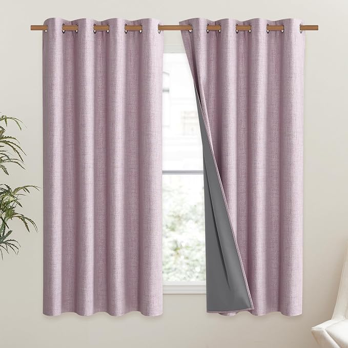 NICETOWN Pink Vintage Linen 100% Blackout Curtains - Image 2