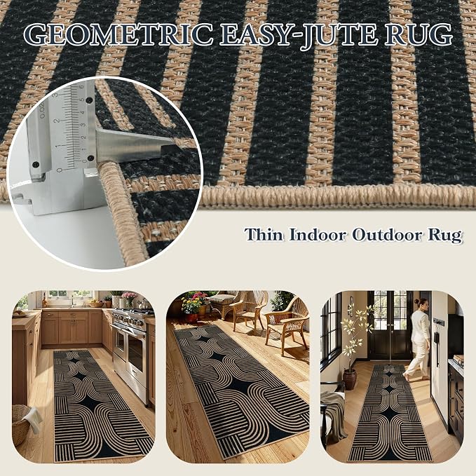 Lahome Enfys Modern Geometric Black Runner Rug, 2x8 Indoor Outdoor Hallway - Image 4