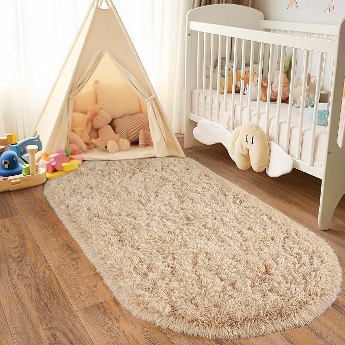 Pionblank Fluffy Area Rug for Bedroom 3.3'x6.2', Shag Oval Rug for Bedside - Image 4