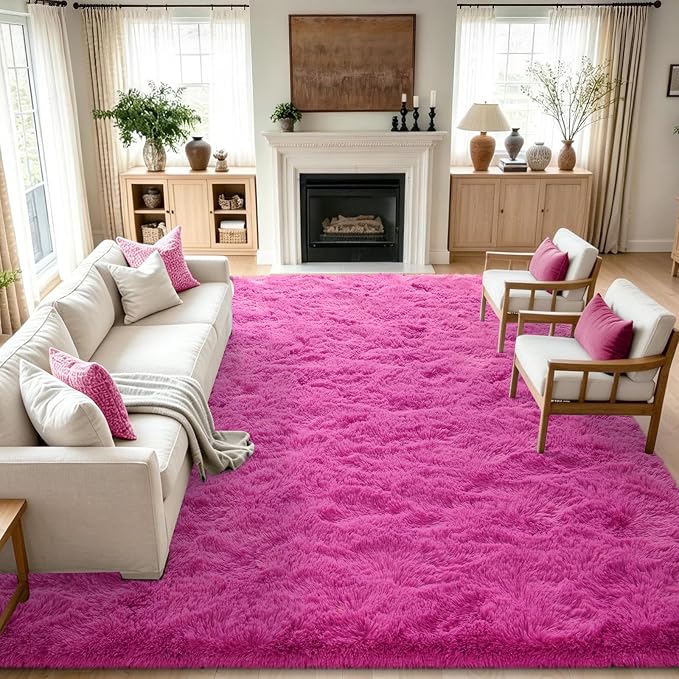 8x10 Extra Large Hot Pink Fluffy Soft Area Rug Non-Slip by ModernHomeDecor