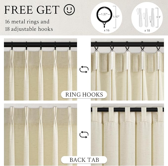 Topfinel Pinch Pleated Curtains 90 Inches Long 2 Panels Set, Cream Semi Sheer - Image 6