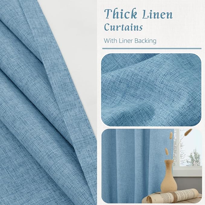 Full Blackout Linen Bedroom Curtains 54 Inch 2 Panels, Privacy Protected - Image 7