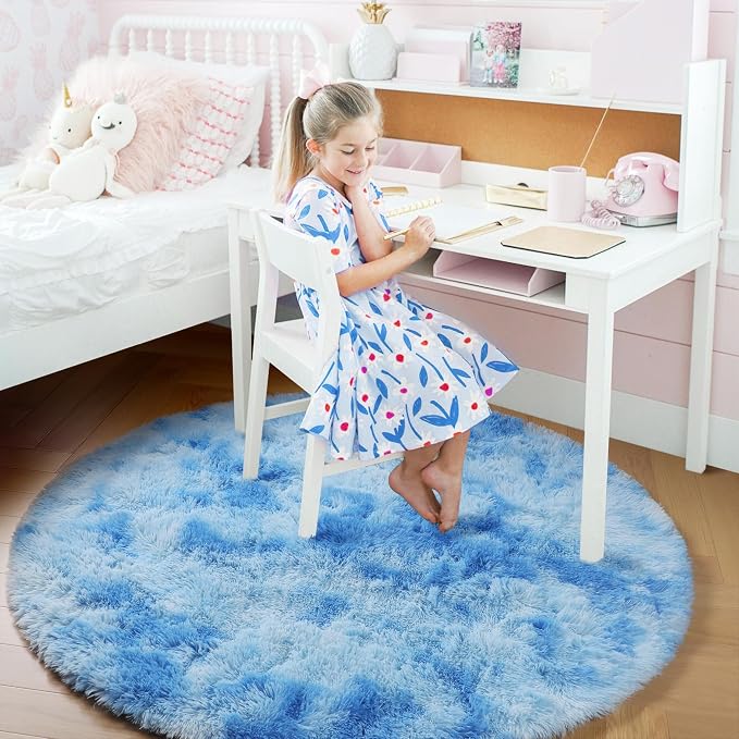 Amdrebio Tie-Dyed Light Blue Round Circle Rug 5Ft - Image 3