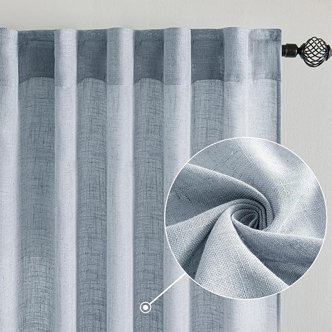 MIULEE Chambray Blue Linen Curtains 72 Inch Length 2 Panels - Image 2
