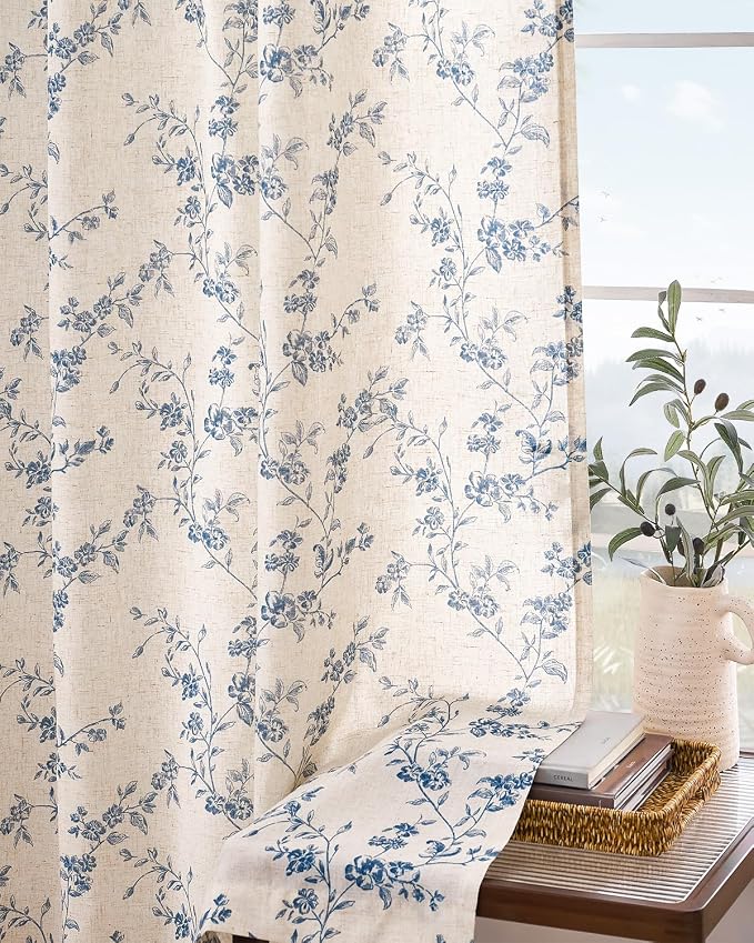 Lazzzy Floral Linen Curtains Farmhouse Extra Long Curtain - Image 8