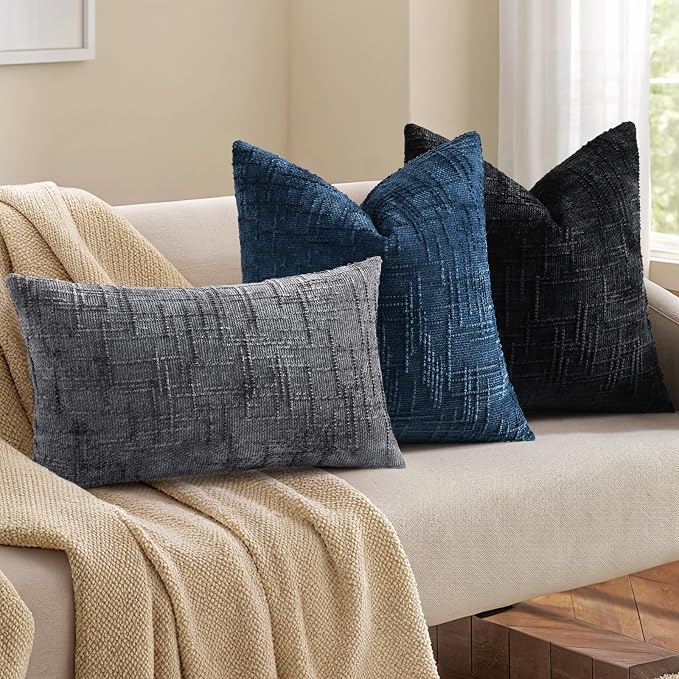 decorUhome Dark Grey Chenille Throw Pillow Covers 12x20 Set of 2 Textured Soft - Image 4