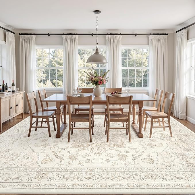 Area Rugs 9x12 Living Room: Vintage Boho Neutral Washable Rug Indoor Soft Large - Image 3