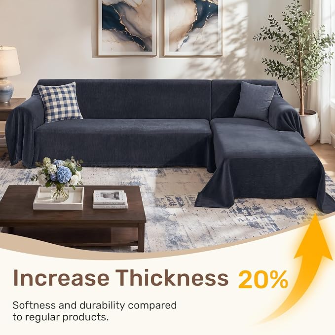 2 Pieces Sectional Couch Covers L Shaped Cover XXXL Navy Blue | Thick Washable - Image 3