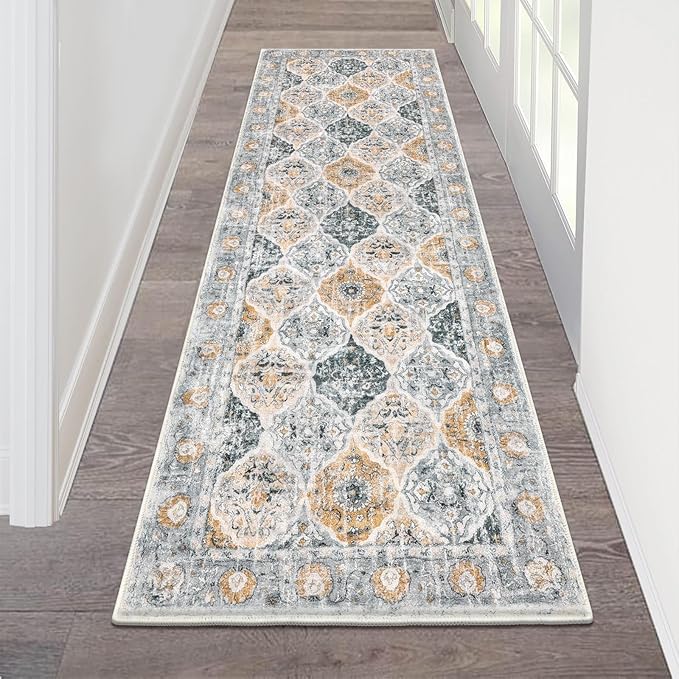 HEBE Hallway Runner Rug 2'x6' Washable Vintage Distressed Area Rugs Non Slip by HEBE