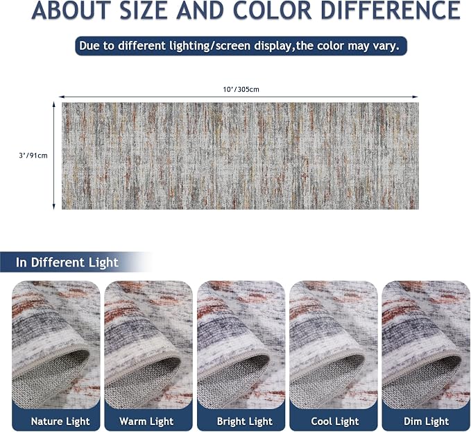 Washable Runner Rugs 3x10 Abstract Kitchen Runner Rug Non Slip Backing - Image 2