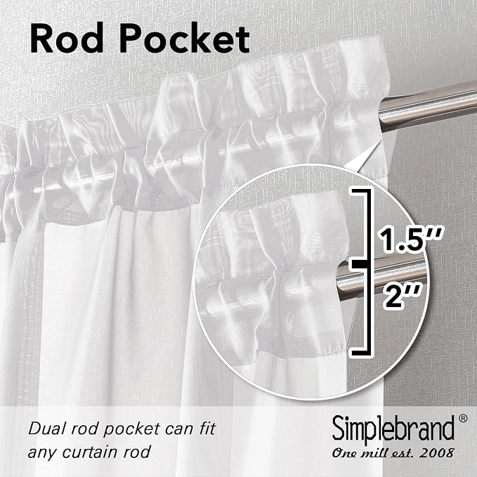 Simplebrand Rod Pocket Top Solid Voile Sheer Curtains - Image 4