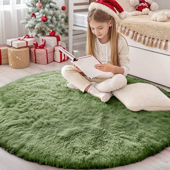 OLANLY Green Round Rugs for Bedroom by OLANLY