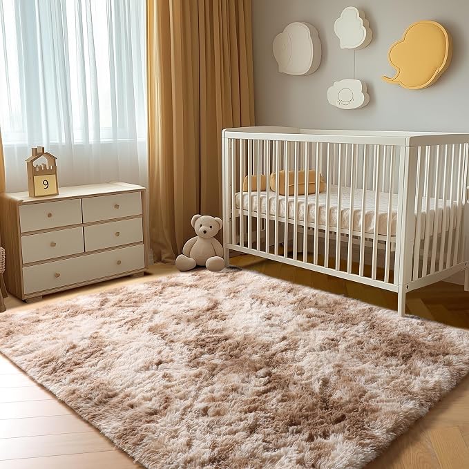 ONASAR Area Rugs for Bedroom Living Room, Fluffy Tie-Dye Beige 4x6 Indoor - Image 5