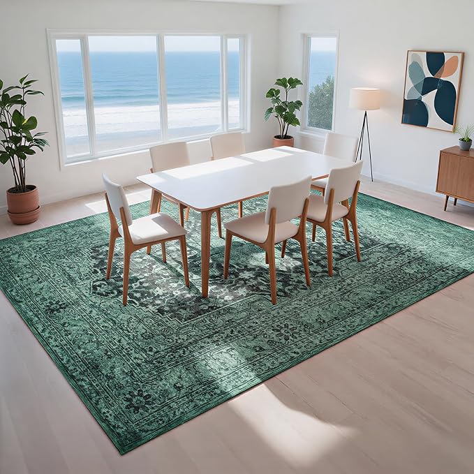 Washable Rugs 8x10 Area Rugs for Living Room- Vintage Green Rugs for Bedroom - Image 7