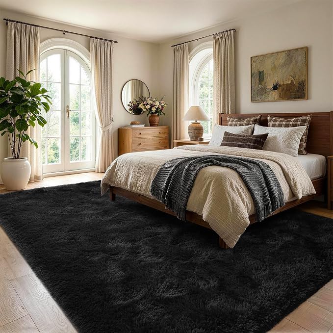 5x7 Black Fluffy Soft Area Rug Non-Slip - Image 3