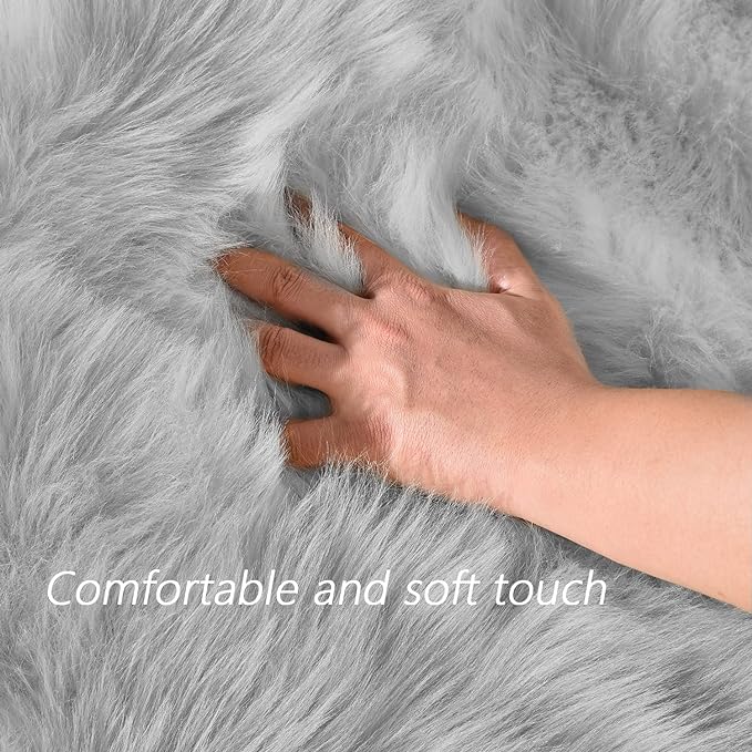 Latepis Grey Fluffy Rugs for Bedroom Rug Runner 2x5 Faux Sheepskin Fur Furry - Image 4