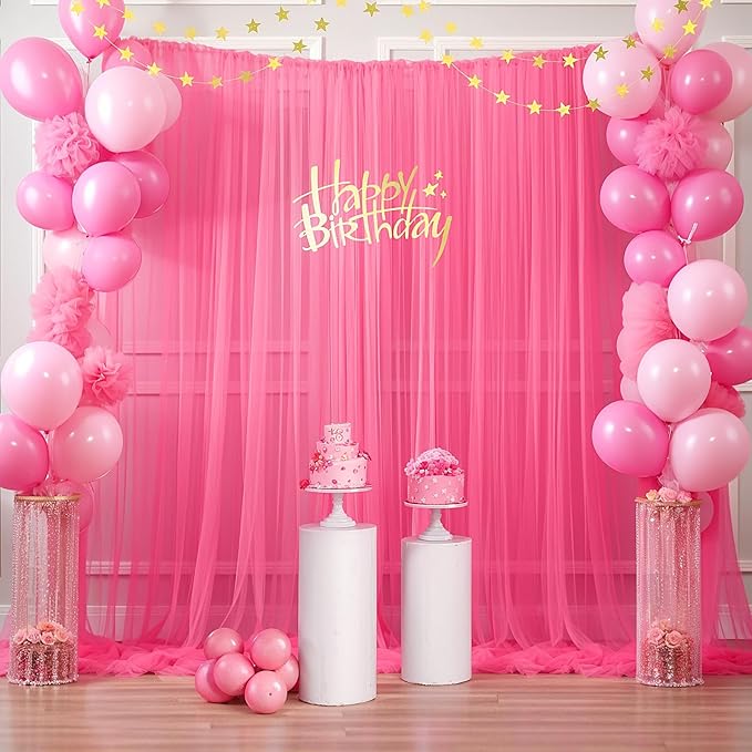 Hot Pink Tulle Backdrop Curtain by Suppromo