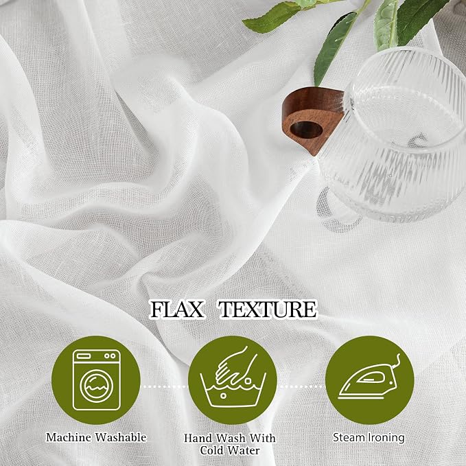 NICETOWN White Linen Curtains 144 inch Length 2 Panels, Grommet Linen Weave - Image 4
