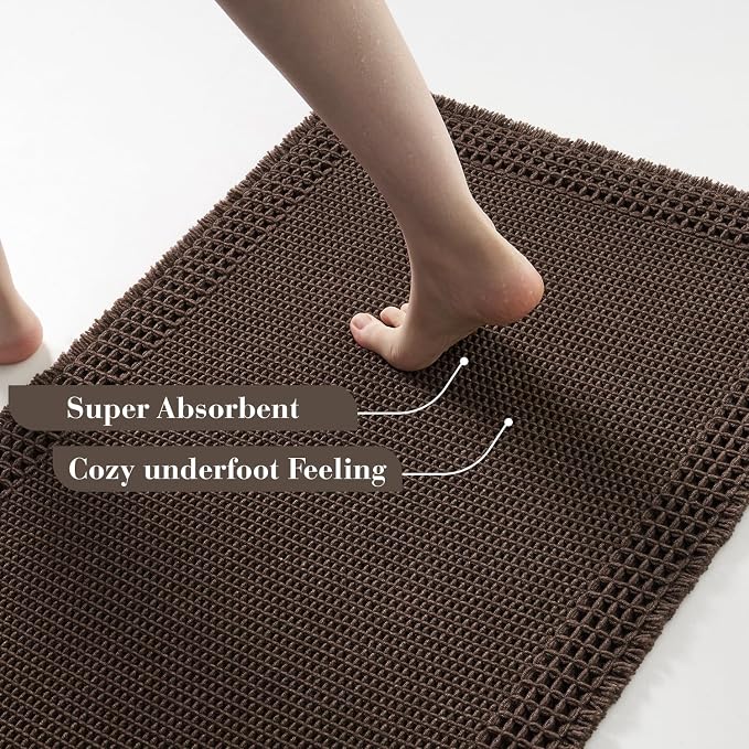 RESARE Waffle Bath Mat for Bathroom Non Slip Bathroom Rugs 18x30 Dark Brown | - Image 3