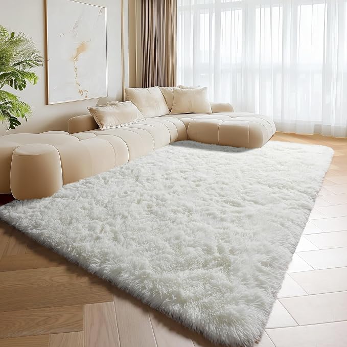 ONASAR Cream White Rugs for Living Room Bedroom, 5x8 Fluffy Bedside Area Rug - Image 6