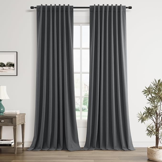 Guken Blazer Grey 100% Blackout Linen Curtains 120 Inch Length 2 Panels Set by Guken