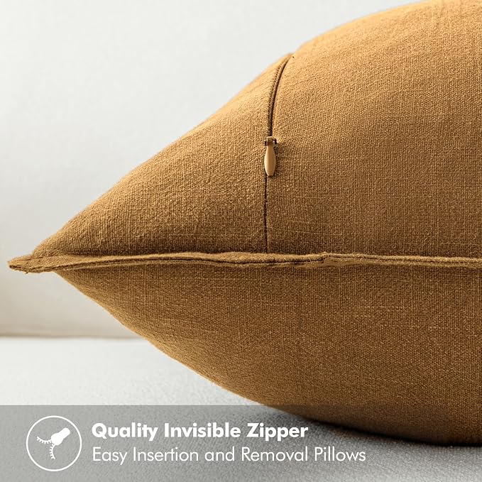 MIULEE Decorative Linen Pillow Covers 20x20 Inch Hazel ​Boho Farmhouse​ - Image 3