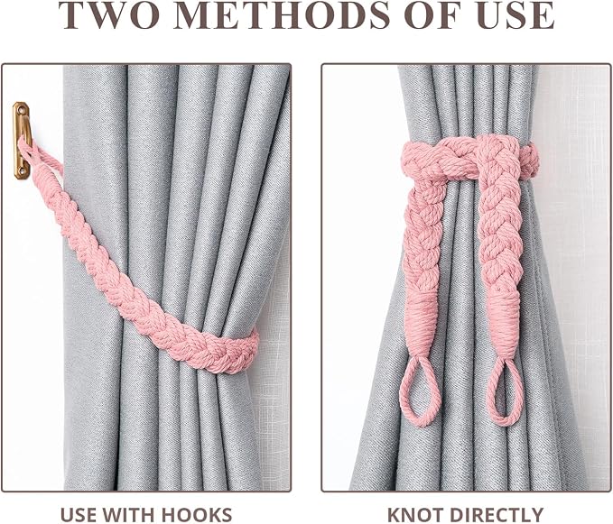 NICEEC 2 Pack Natural Cotton Rope Curtain Tiebacks Elegant Boho Style - Image 5