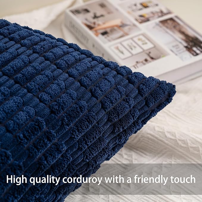 Pack of 2 Corduroy Decorative Throw Pillow Covers 18x18 InchSoft Boho Striped - Image 2