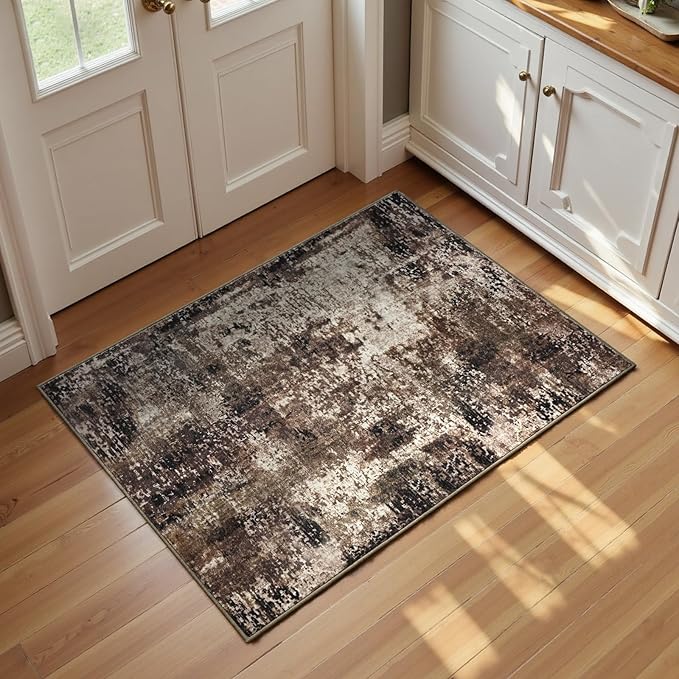 Entrance Rugs Indoor 2x3 Brown Entry Rug Washable Abstract Coffee Small Area by OmpaaHomeDecor