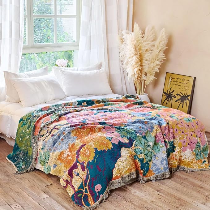 MSGKV Boho Throw Blanket for Couch 50"x60" Cotton Floral Blankets for Sofa - Image 5