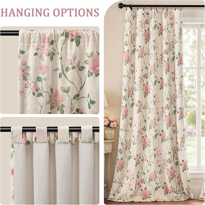 Vintage Floral Blackout Curtains 84 Inch, 2 Panels Spring Linen Texture - Image 8
