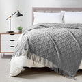 BOURINA Light Grey Throw Blanket 50 x70 Inches Jacquard Argyle Throw Textured by BOURINA