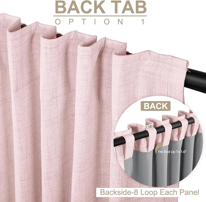 100% Blackout Shield Soft Pink Linen Blackout Curtains - Image 3