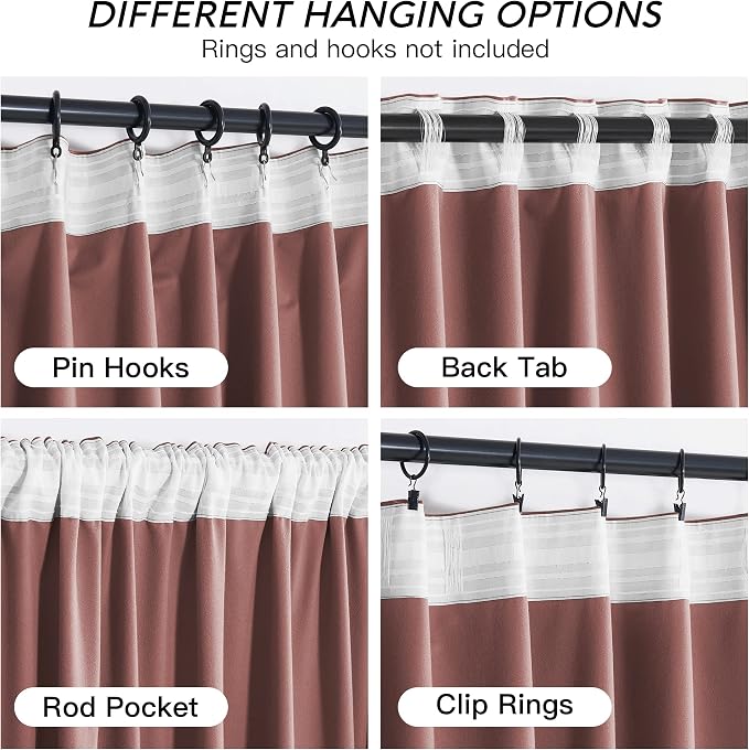 RYB HOME Dusty Pink Velvet Curtains 96 inch, Darkening Window Curtains - Image 4