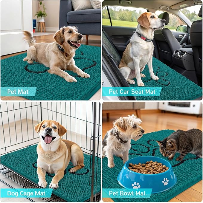 OLANLY Dog Door Mat for Muddy Paws 36x24, Paw Print Design Chenille Mud Mat | - Image 7