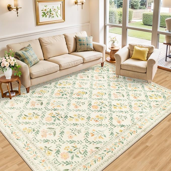 6x9 Area Rugs for Living Room: Floral Washable Rug Vintage Large Soft Boho - Image 2